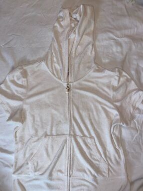 Juicy Couture White Velour Short Sleeve Hoodie